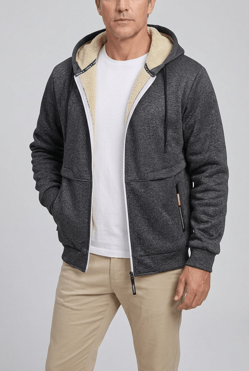 Men's Zip-Up Hoodie | Sherpa Lining & Drawstring Hood