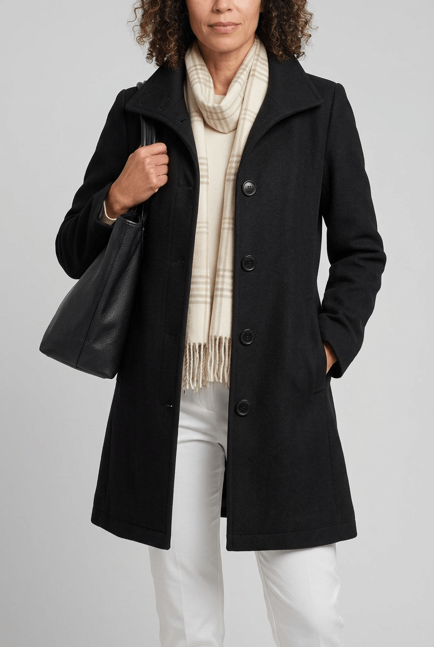 Women's Long Coat | Button Front and Side Pockets