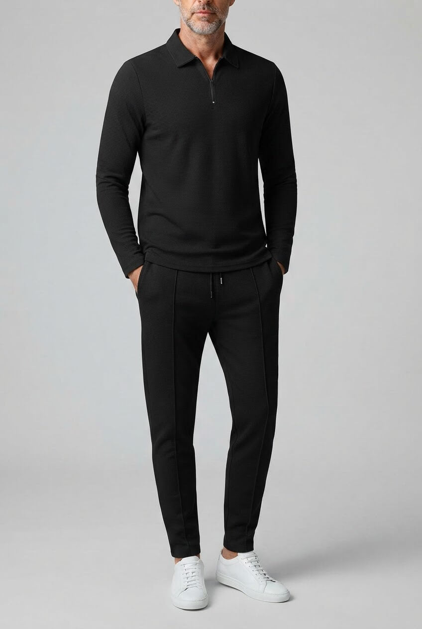 Men's Long Sleeve Polo Tracksuit Set | Drawstring Waist