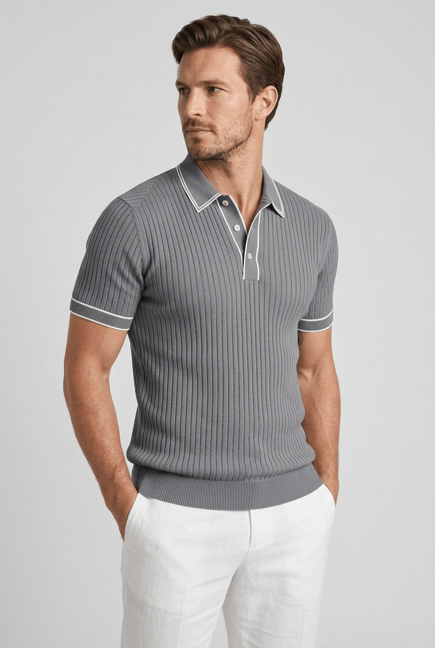Men's Polo Shirt Men | Ribbed Short Sleeve