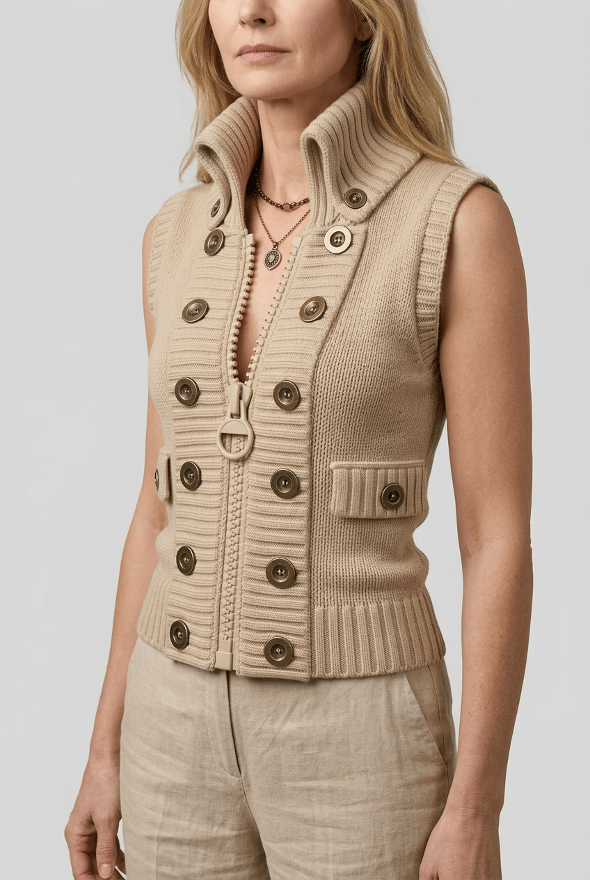 Women's Sweater Vest | High Collar & Zip Front
