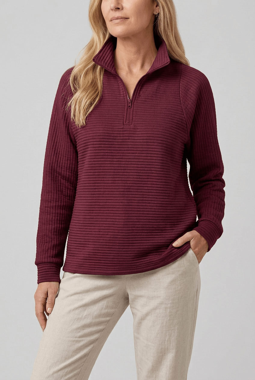 Women's Quarter-Zip Pullover | Ribbed & Stand Collar
