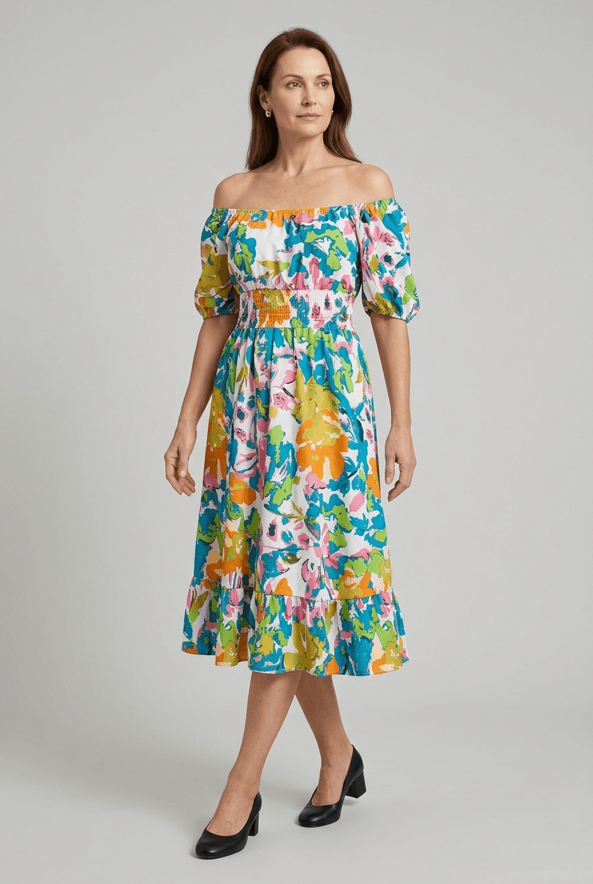 Women's Dress | Boho Off Shoulder Midi
