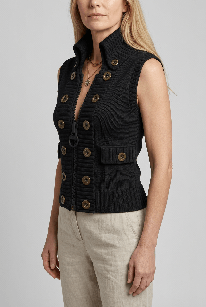 Women's Sweater Vest | High Collar & Zip Front