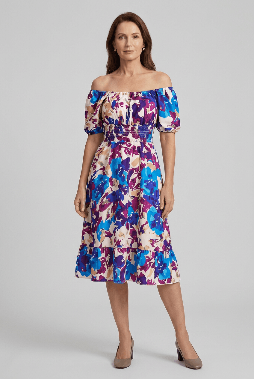 Women's Dress | Boho Off Shoulder Midi