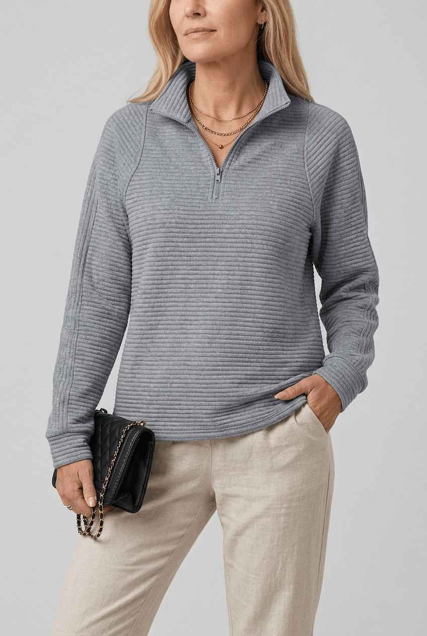 Women's Quarter-Zip Pullover | Ribbed & Stand Collar
