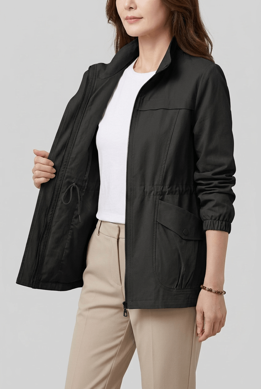Women's Zip-Up Utility Jacket | Flap Pockets & Elasticated Waist