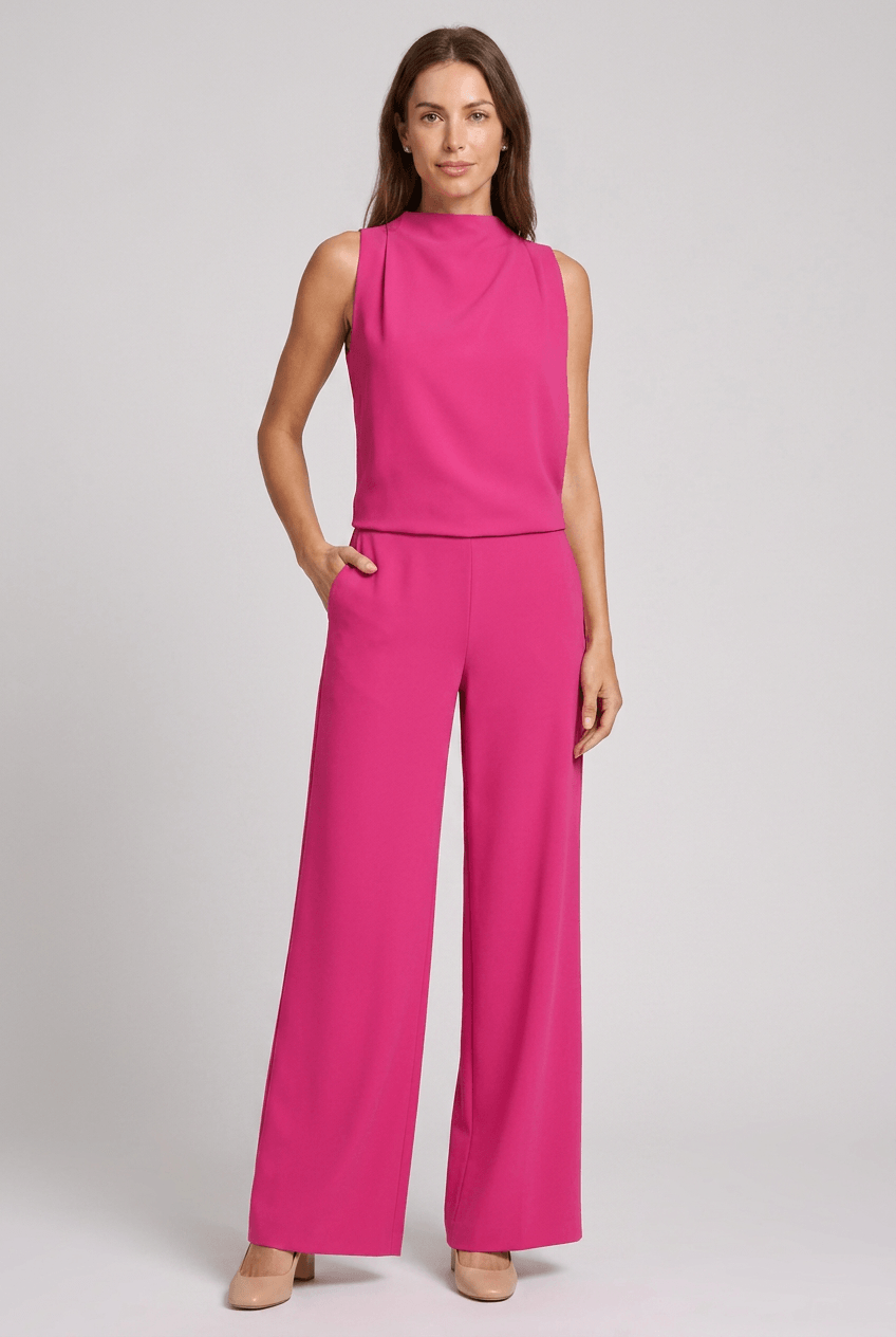 Jumpsuit Women | Sleeveless Wide Leg, Mock Neck & Side Pockets