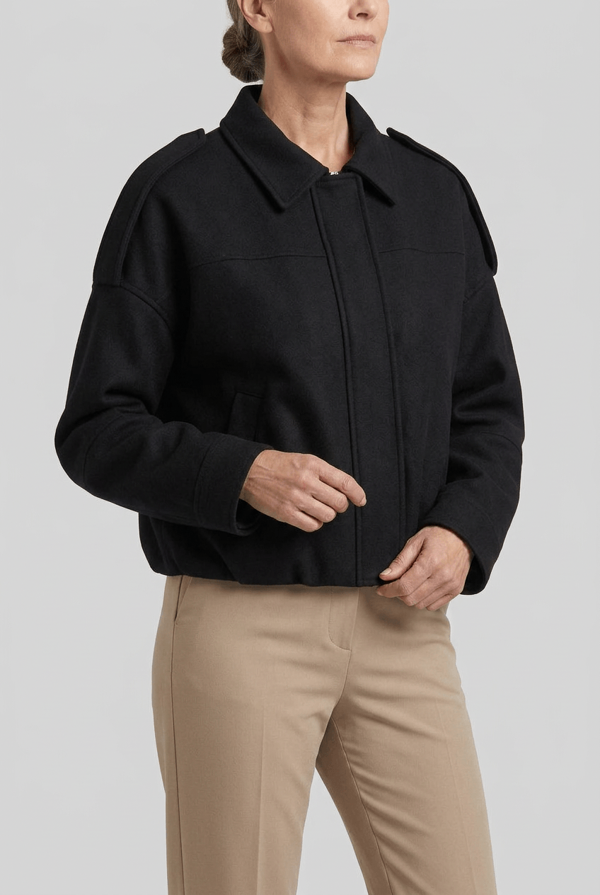 Women's Cropped Jacket | Spread Collar & Welt Pockets