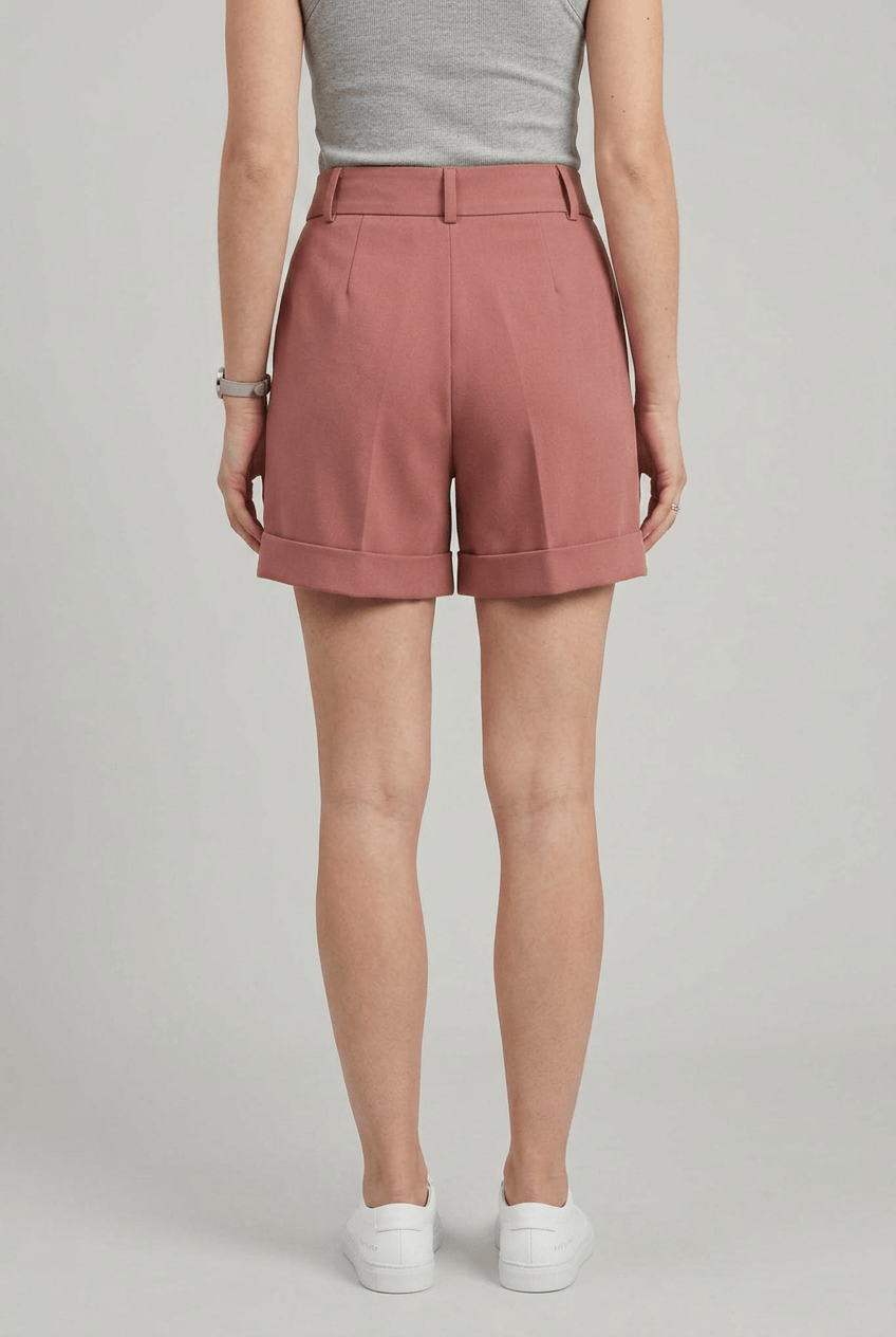 Women's Pleated Tailored Shorts | Turn-Up Hem & Belt Loops
