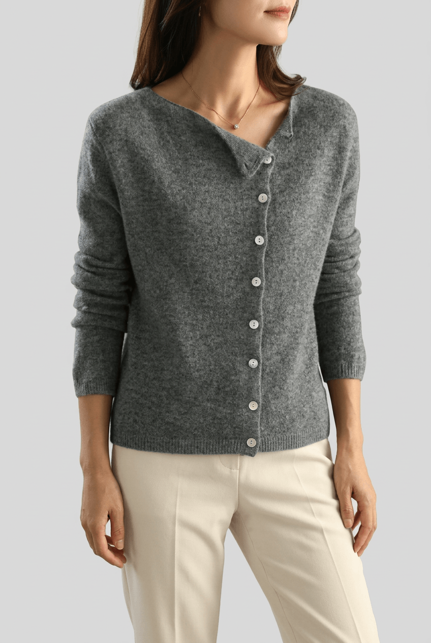 Women's Asymmetric Cardigan | Button Front & Ribbed Cuffs
