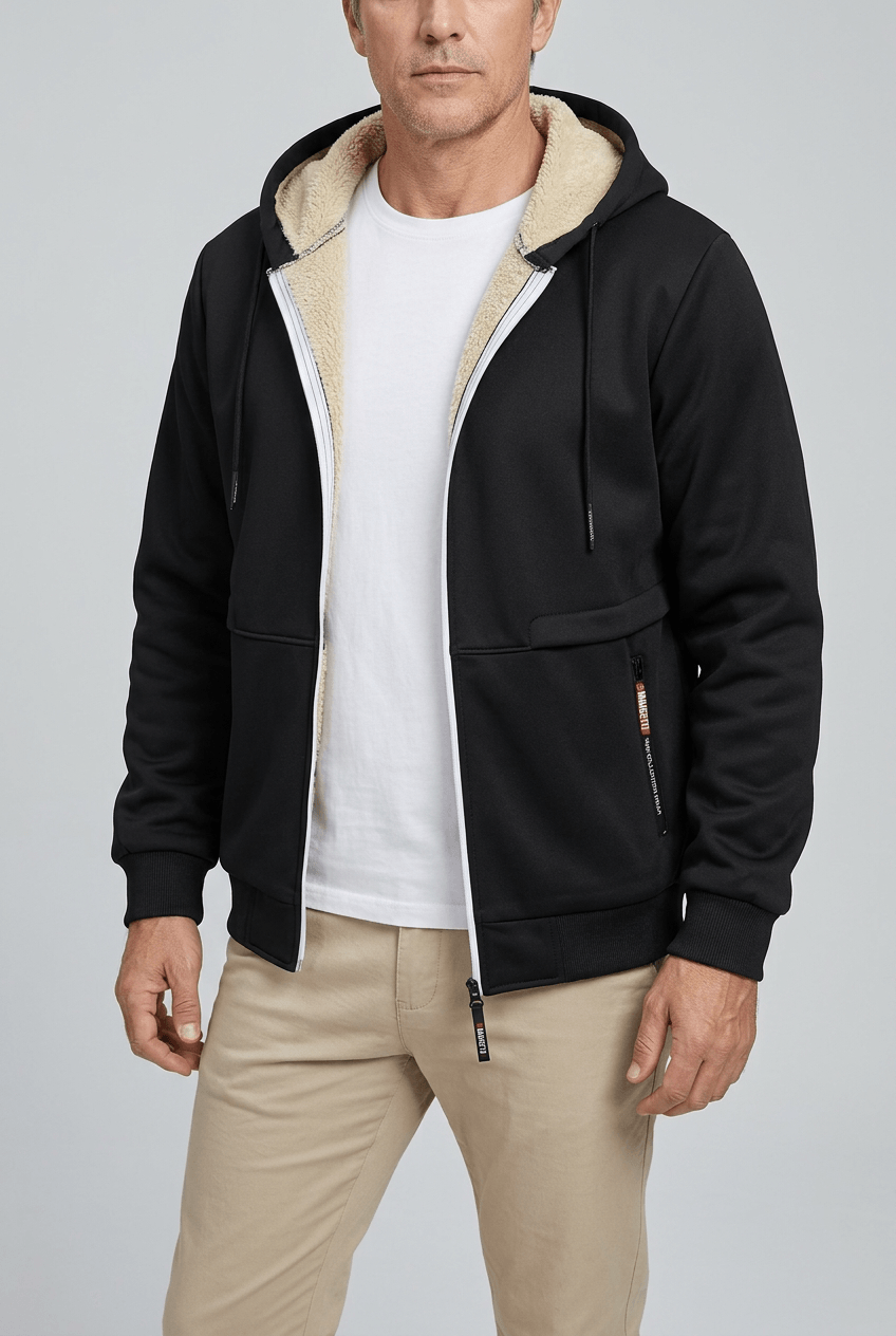 Men's Zip-Up Hoodie | Sherpa Lining & Drawstring Hood