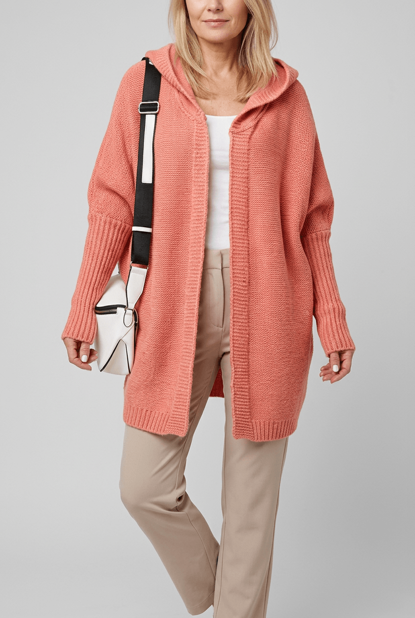 Women's Oversized Hooded Cardigan | Open Front & Ribbed Cuffs