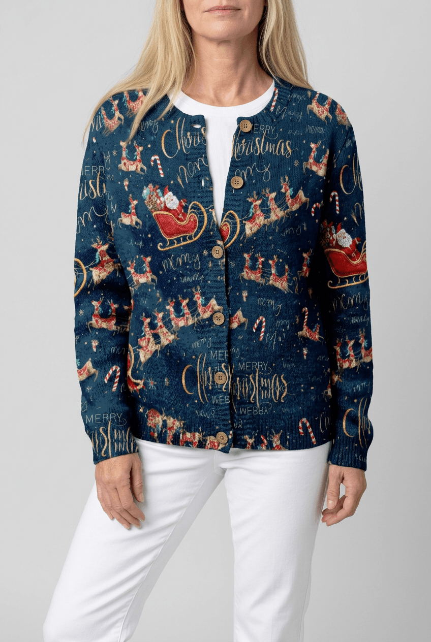 Women's Christmas Cardigan | Santa Sleigh Print