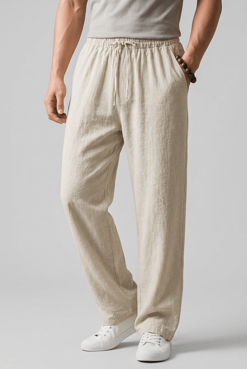 Men's Relaxed Fit Trousers | Elasticated Drawstring Waist & Side Pockets