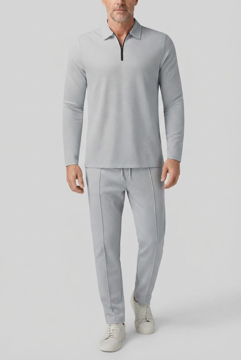 Men's Long Sleeve Polo Tracksuit Set | Drawstring Waist