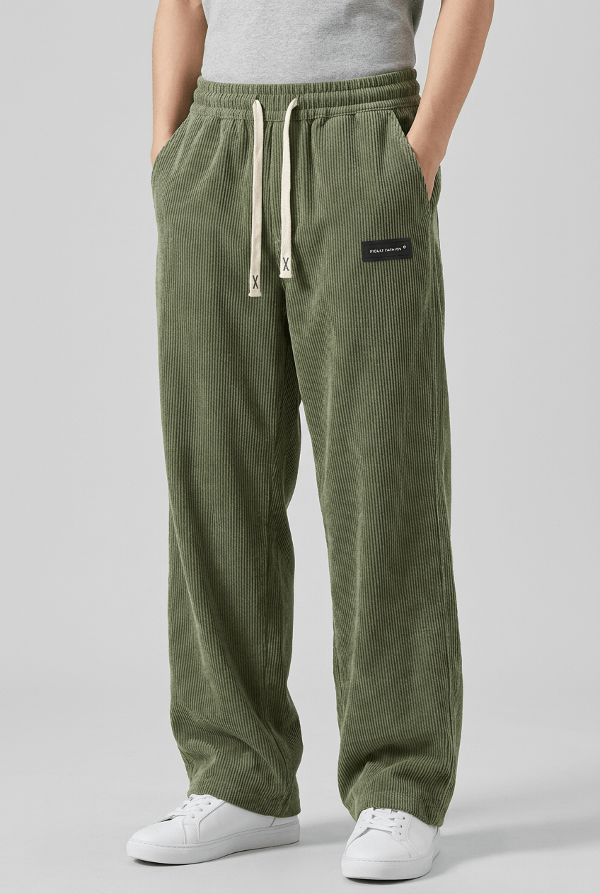 Men's Corduroy Wide Leg Trousers | Drawstring Waist