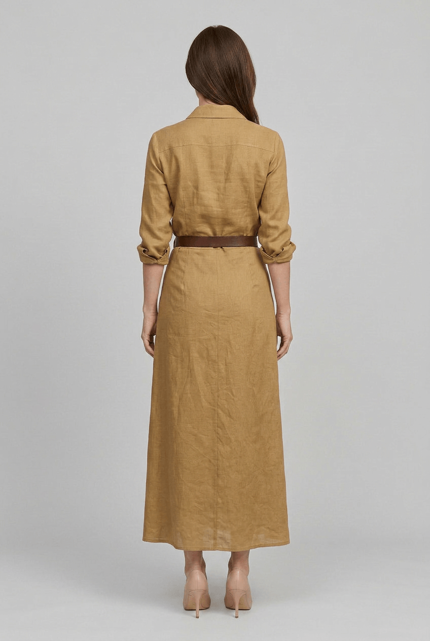 Women's Shirt Dress | Maxi with Draped Skirt & Long Sleeves