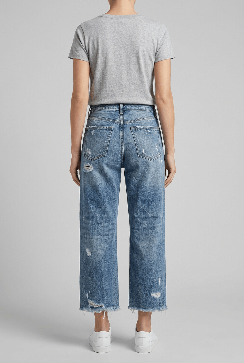 Women's Wide Leg Cropped Jeans | Distressed Detail & Raw Hem