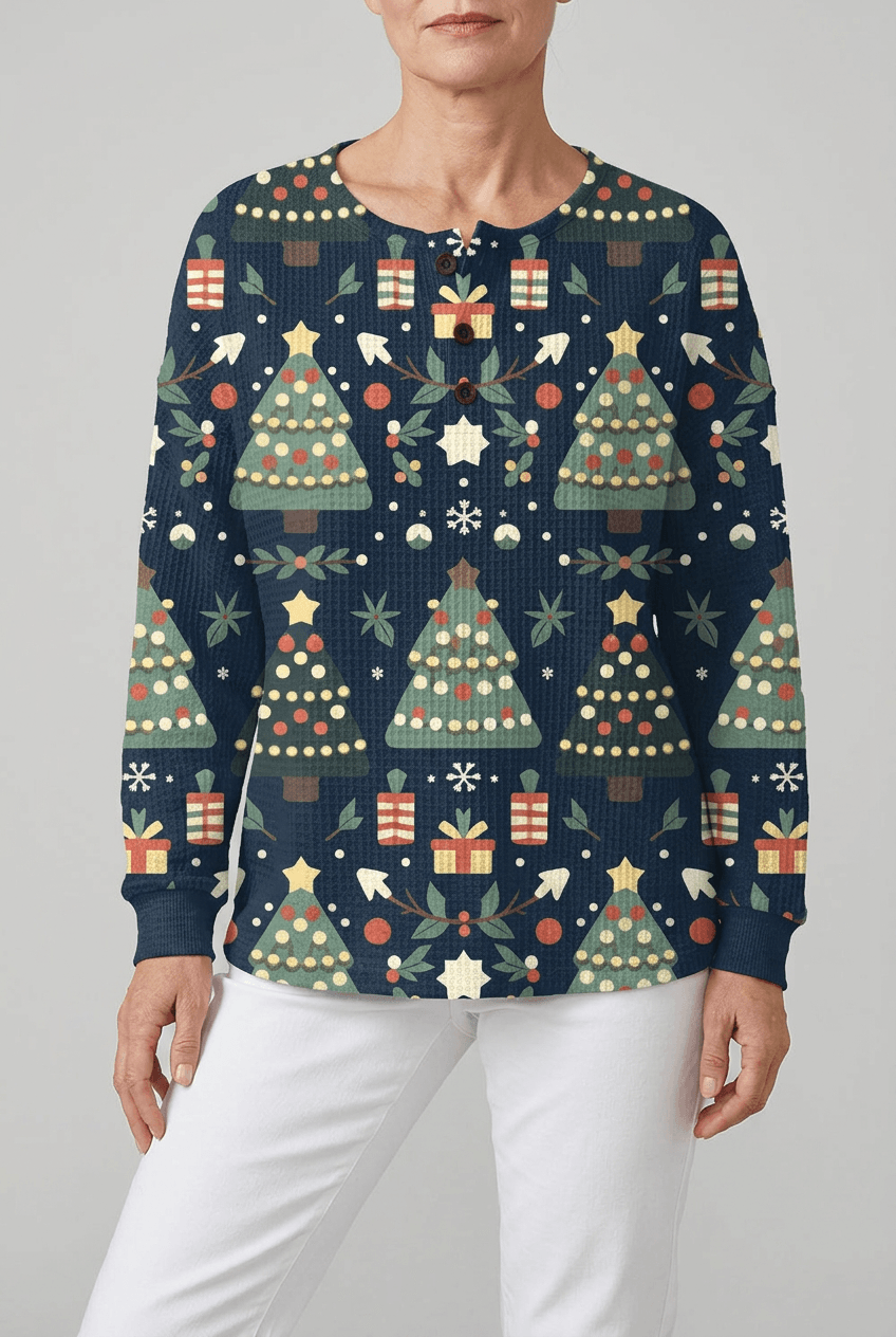 Women's Christmas Tree Jumper | Print Waffle Knit