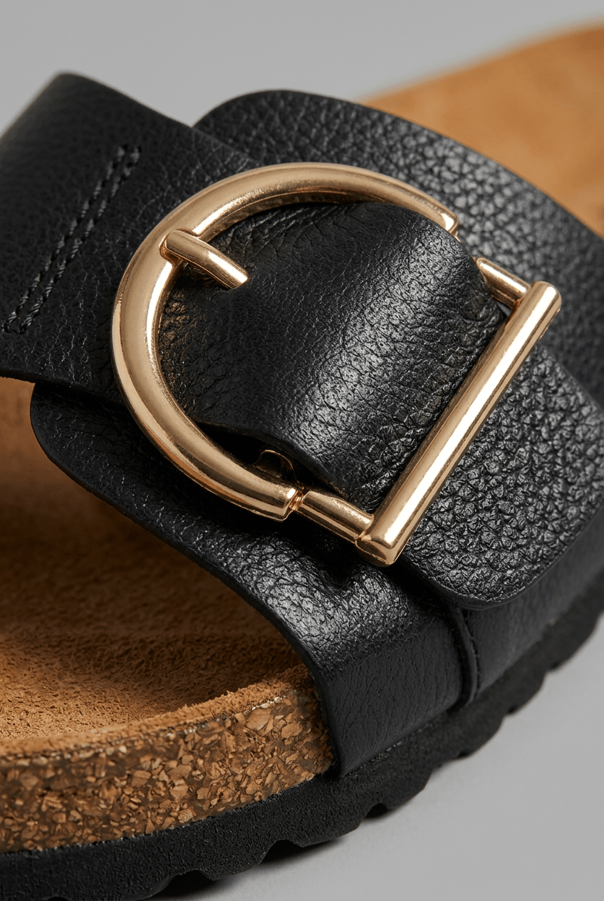 Women's Slides | Rose Gold Buckle & Cork Sole