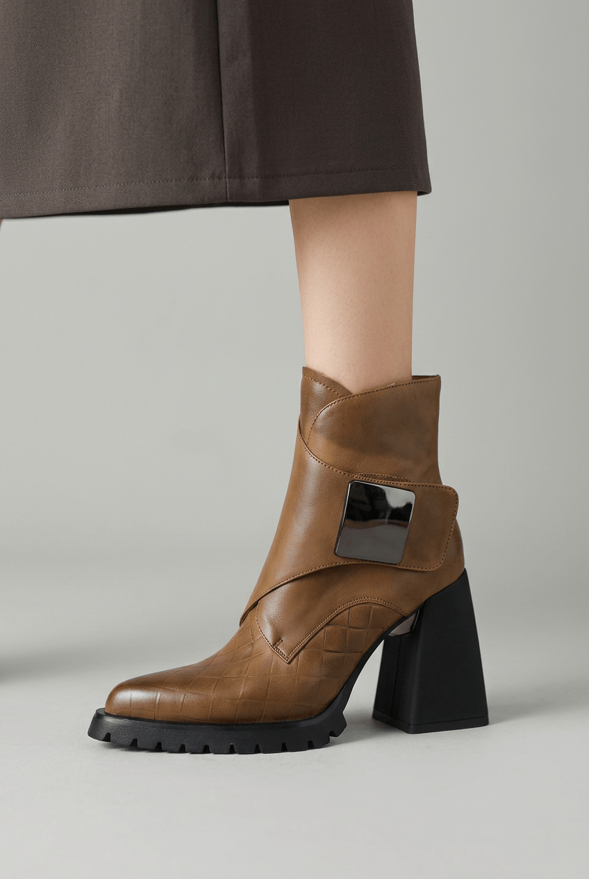 Women's Platform Ankle Boots | Decorative Plate Detail