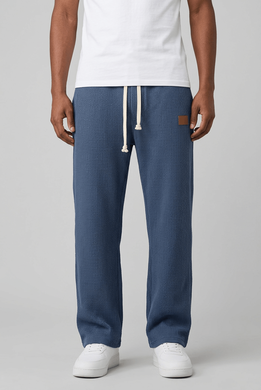 Men's Wide Leg Trousers | Waffle Texture & Drawstring Waist
