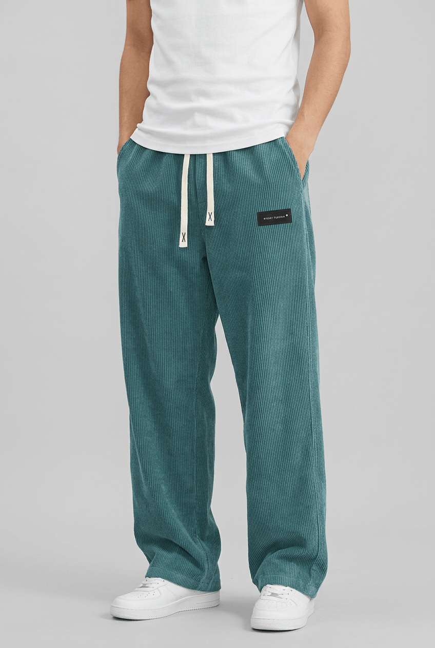 Men's Corduroy Wide Leg Trousers | Drawstring Waist