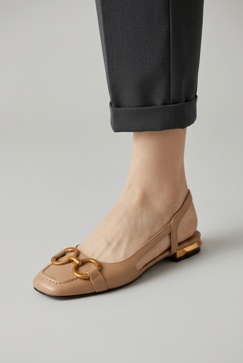 Women's Slingback Flats | Gold Buckle & Cut-Out Detail