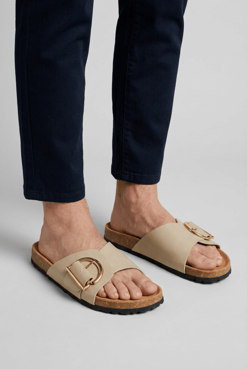 Women's Slides | Rose Gold Buckle & Cork Sole
