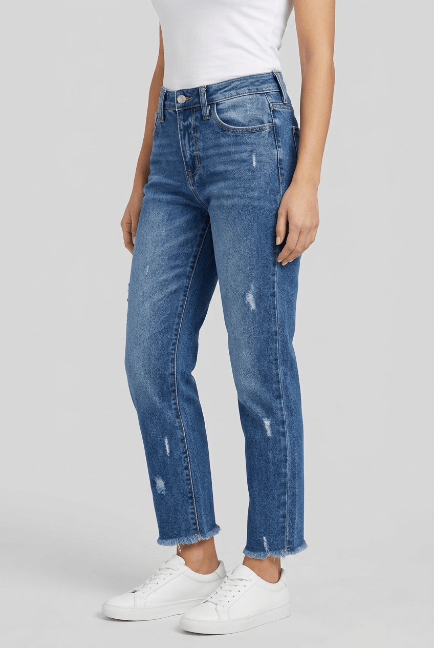 Women's Wide Leg Cropped Jeans | Distressed Detail & Raw Hem