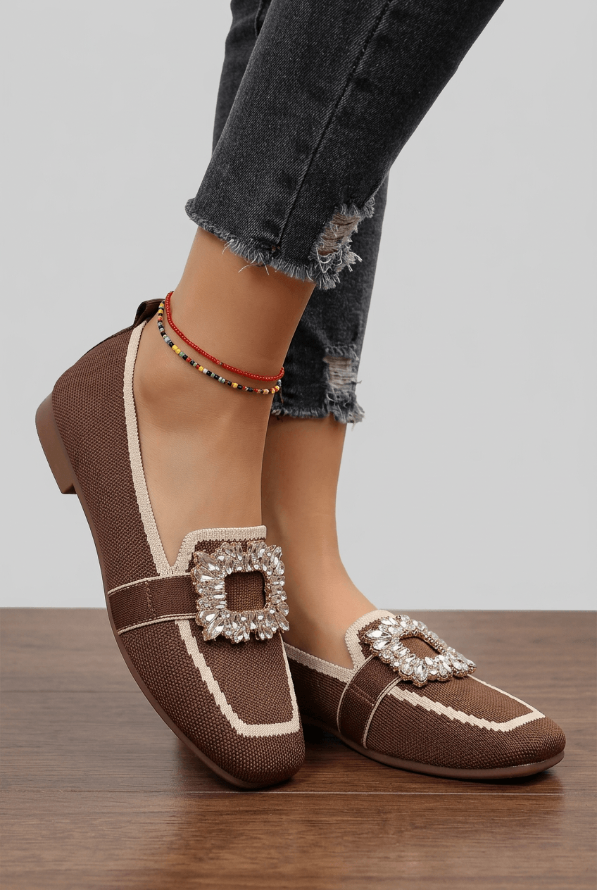 Women's Loafers | Knit Upper, Crystal Buckle & Square Toe