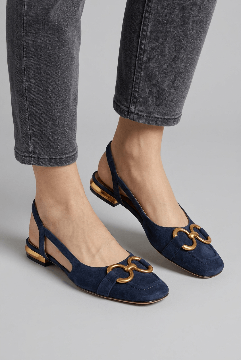 Women's Slingback Flats | Gold Buckle & Cut-Out Detail