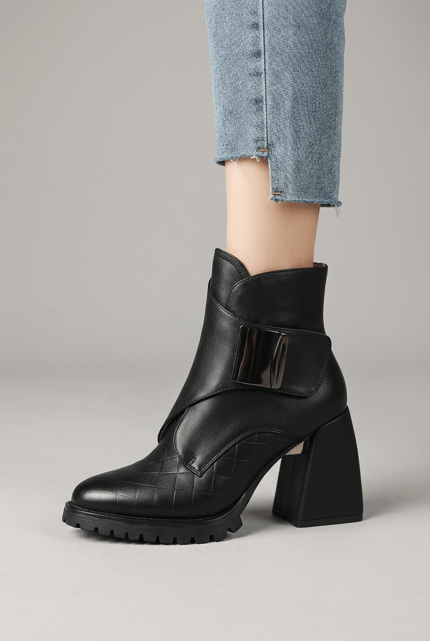 Women's Platform Ankle Boots | Decorative Plate Detail