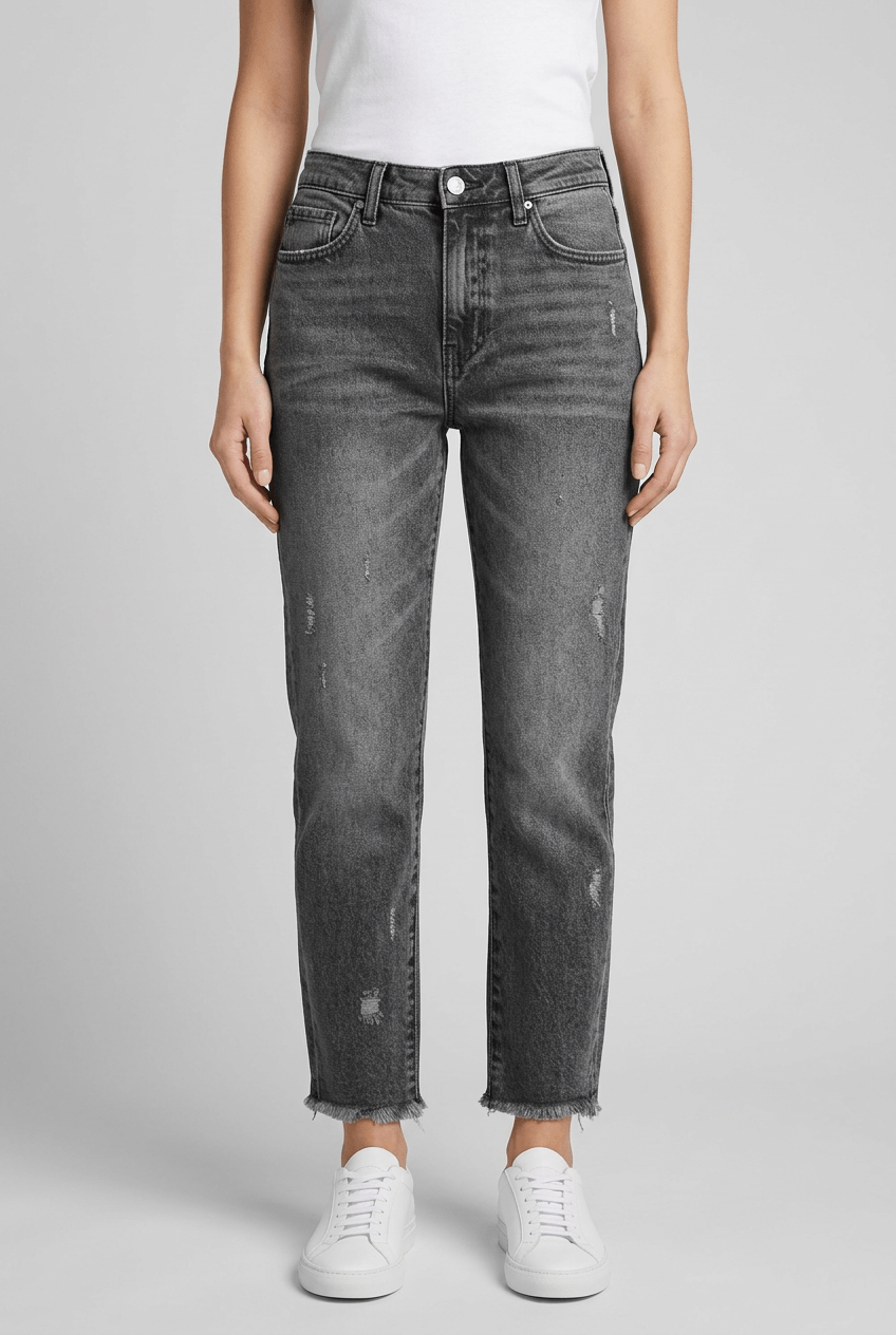 Women's Wide Leg Cropped Jeans | Distressed Detail & Raw Hem