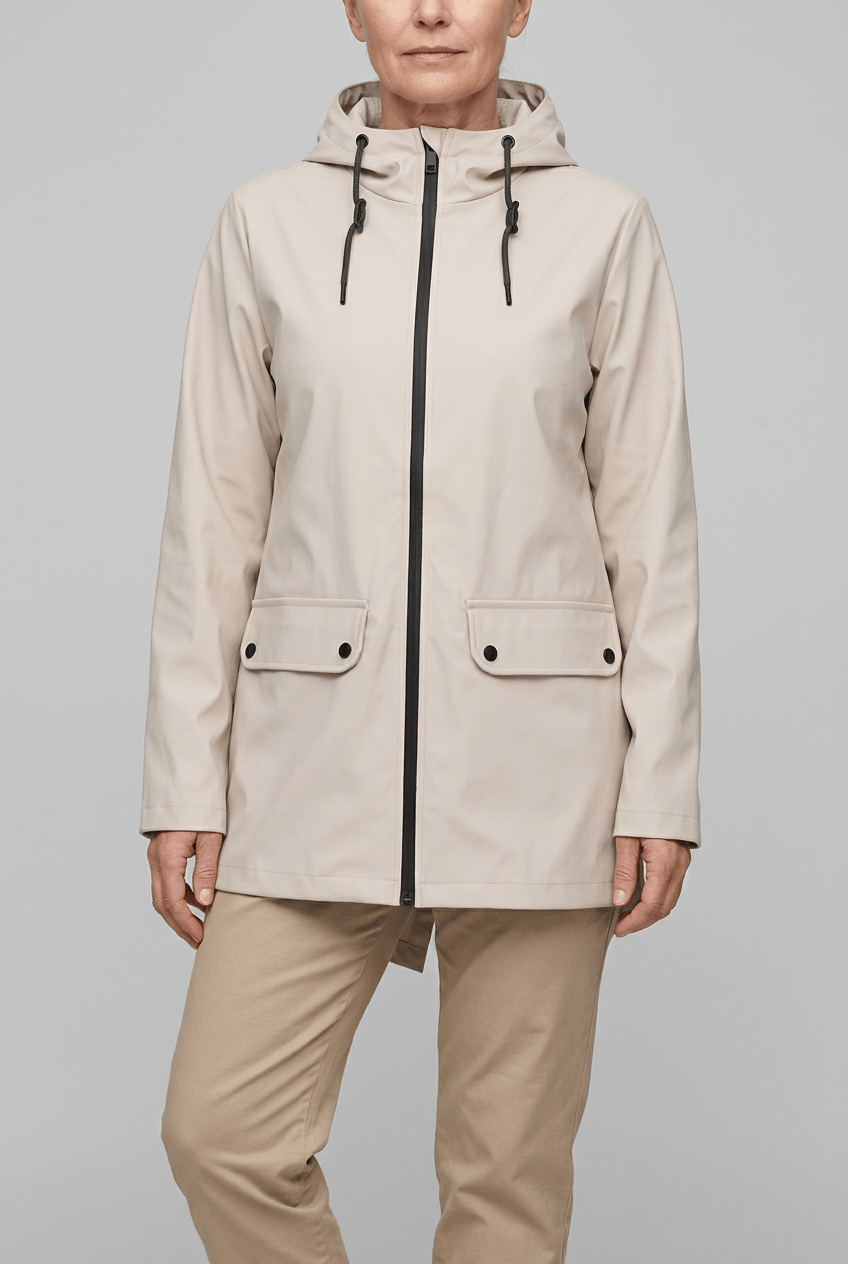 Women's Hooded Rain Jacket | Snap Flap Pockets & Drawstring Hood