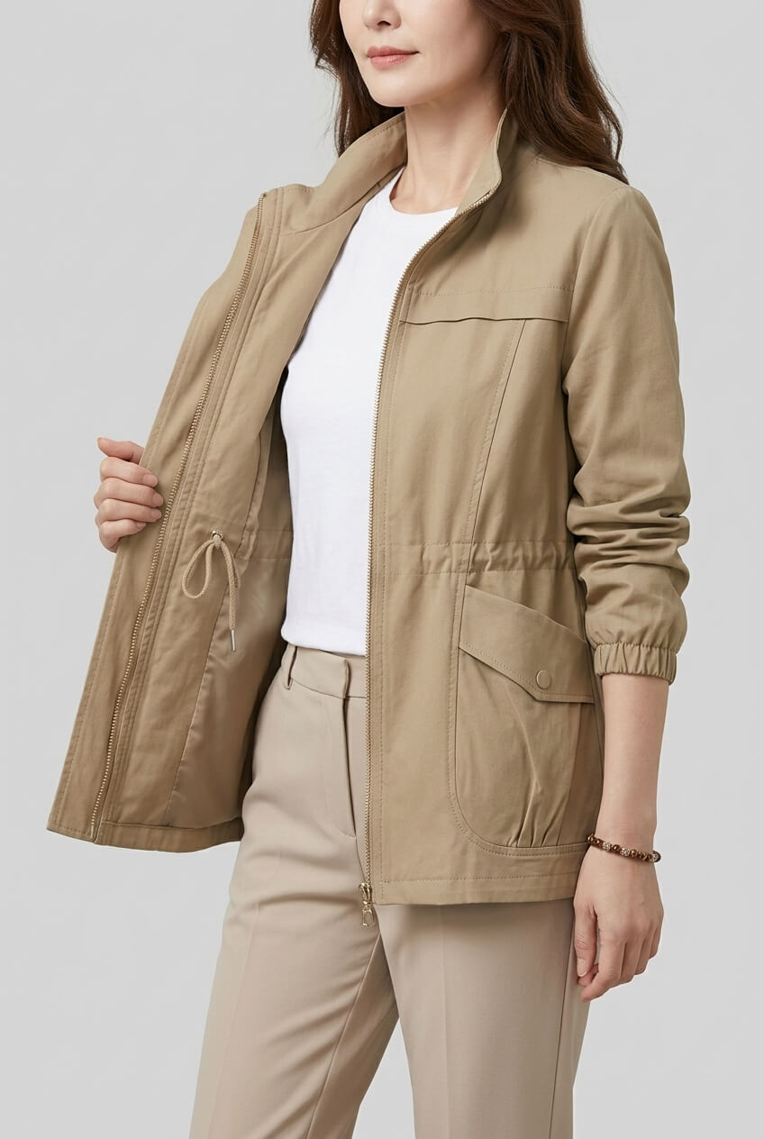 Women's Zip-Up Utility Jacket | Flap Pockets & Elasticated Waist