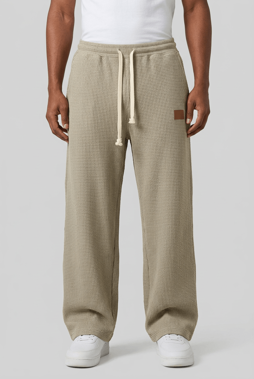 Men's Wide Leg Trousers | Waffle Texture & Drawstring Waist
