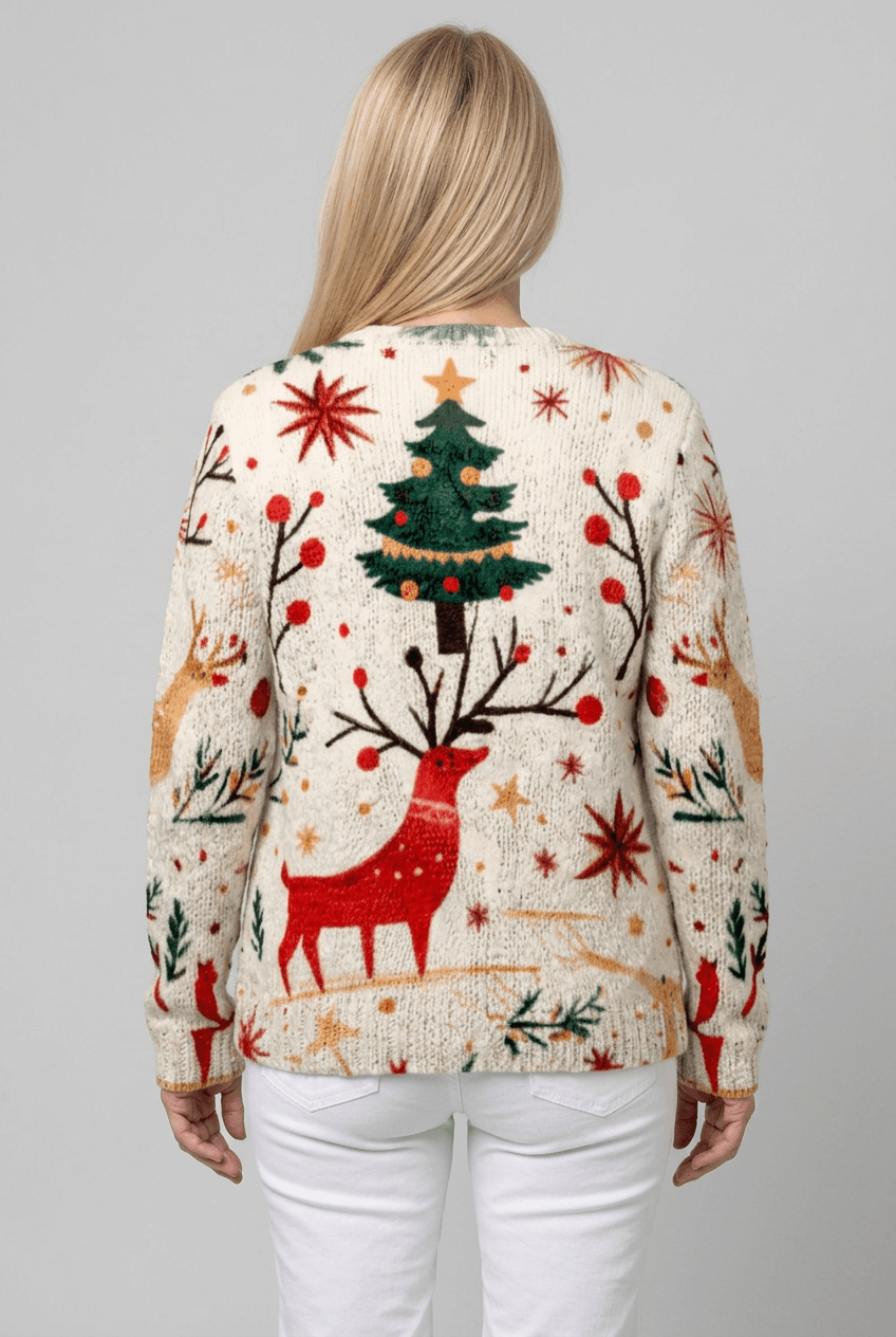 Women's Reindeer Christmas Print Knit Cardigan | Button Front