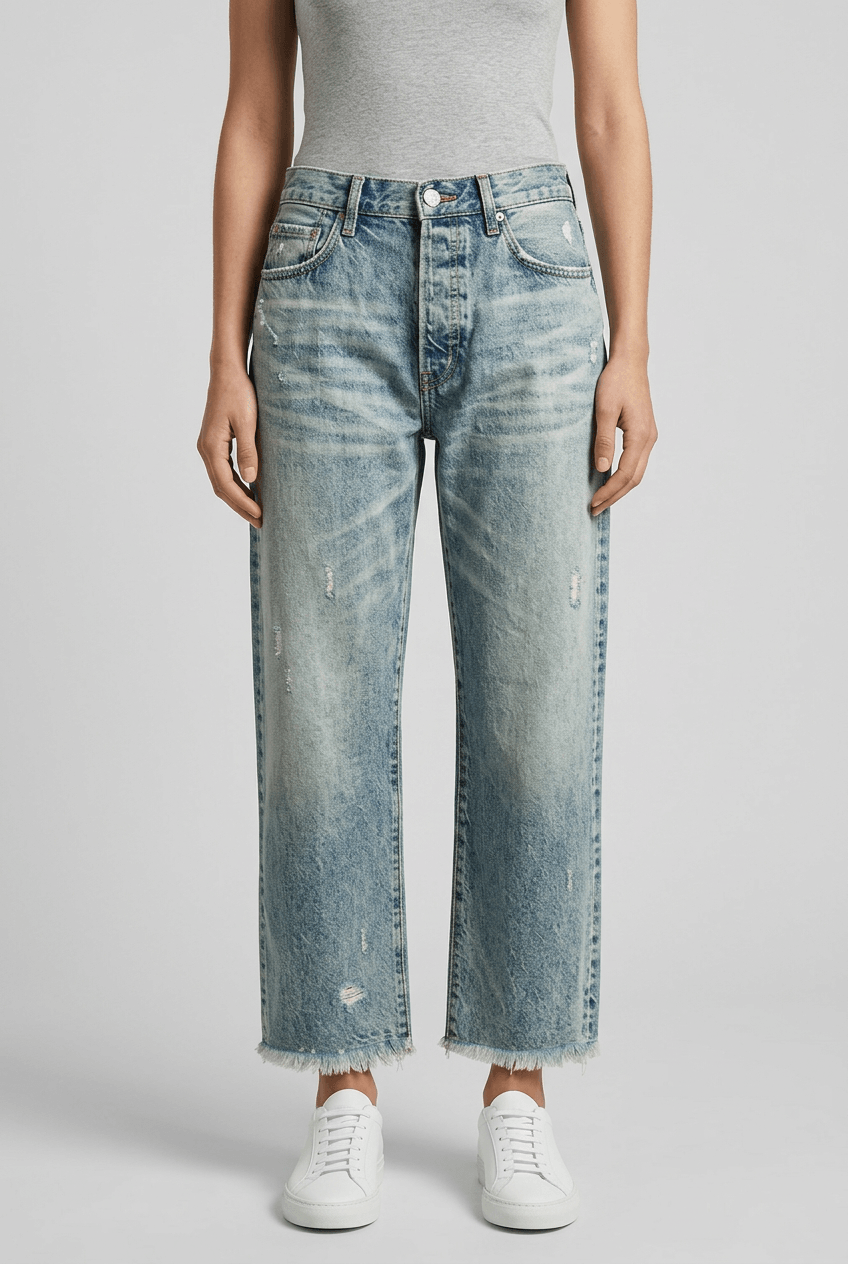Women's Wide Leg Cropped Jeans | Distressed Detail & Raw Hem