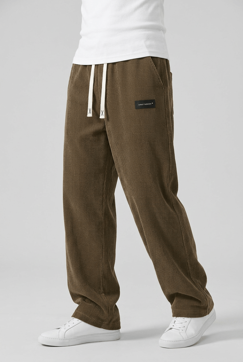 Men's Corduroy Wide Leg Trousers | Drawstring Waist