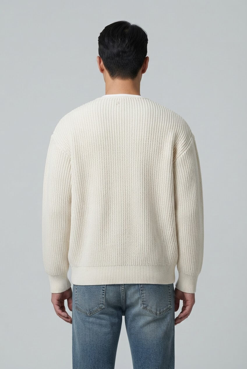 Men's Ribbed Cardigan | Crew Neck & Front Pockets