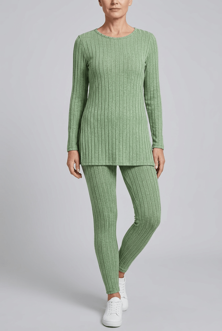 Women's Ribbed Loungewear Set | Side Split Top and Leggings
