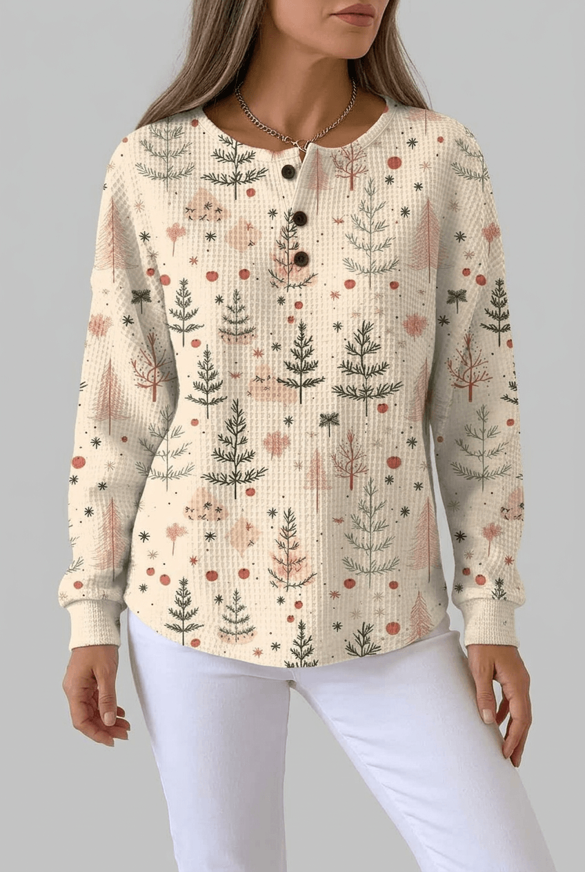 Women's Oversized Christmas Jumper | Tree Print Waffle