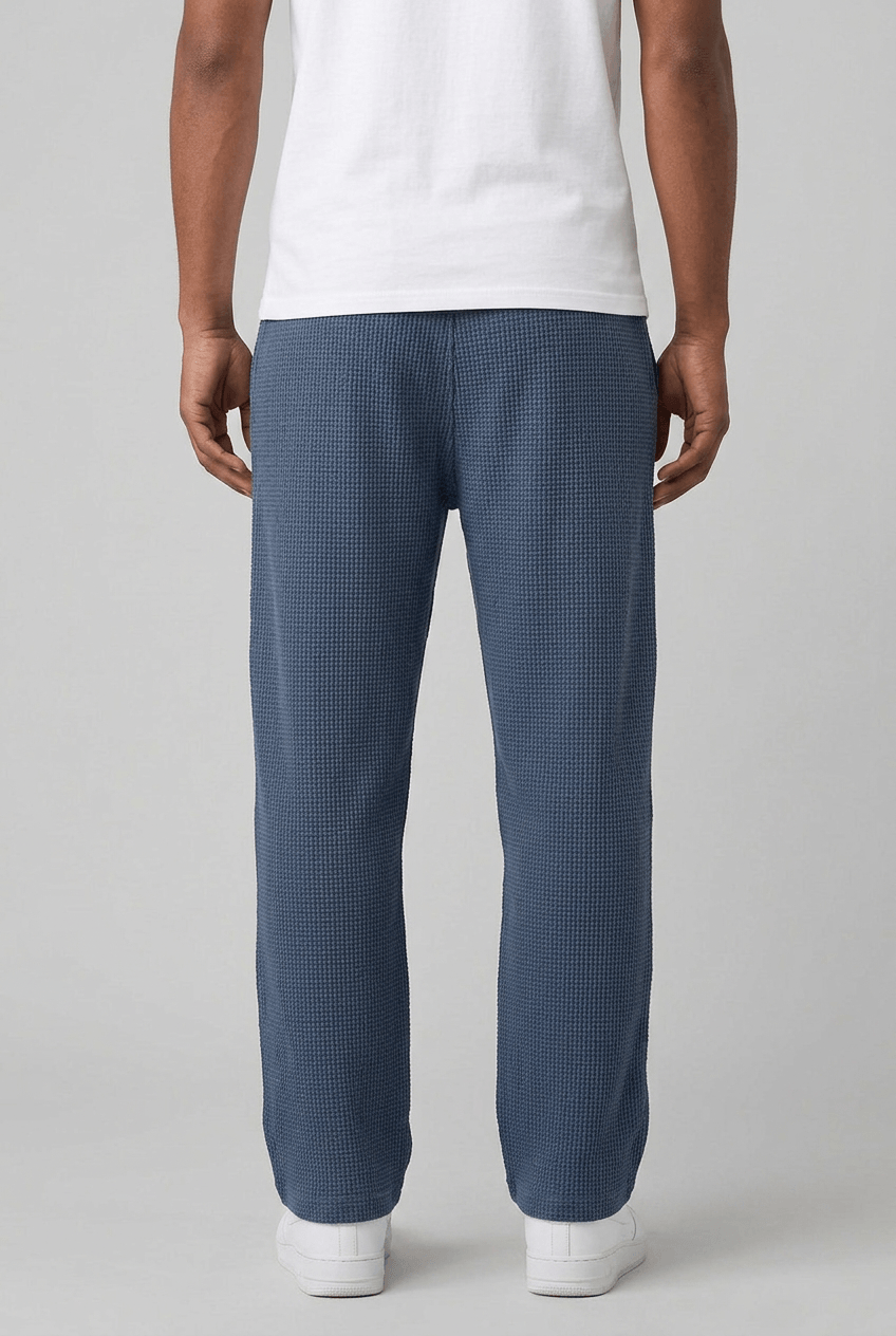 Men's Wide Leg Trousers | Waffle Texture & Drawstring Waist