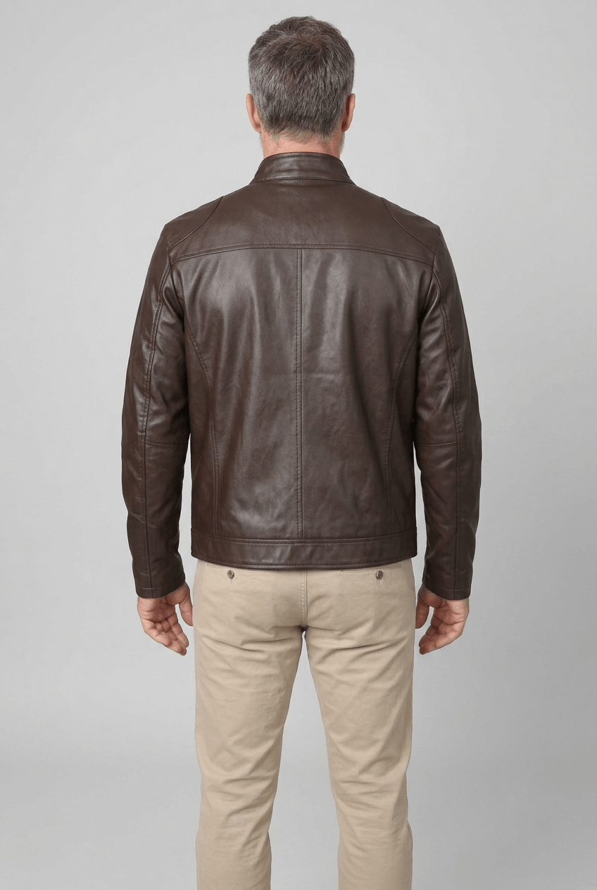 Men's Faux Leather Racer Jacket | Stand Collar and Zip Pockets