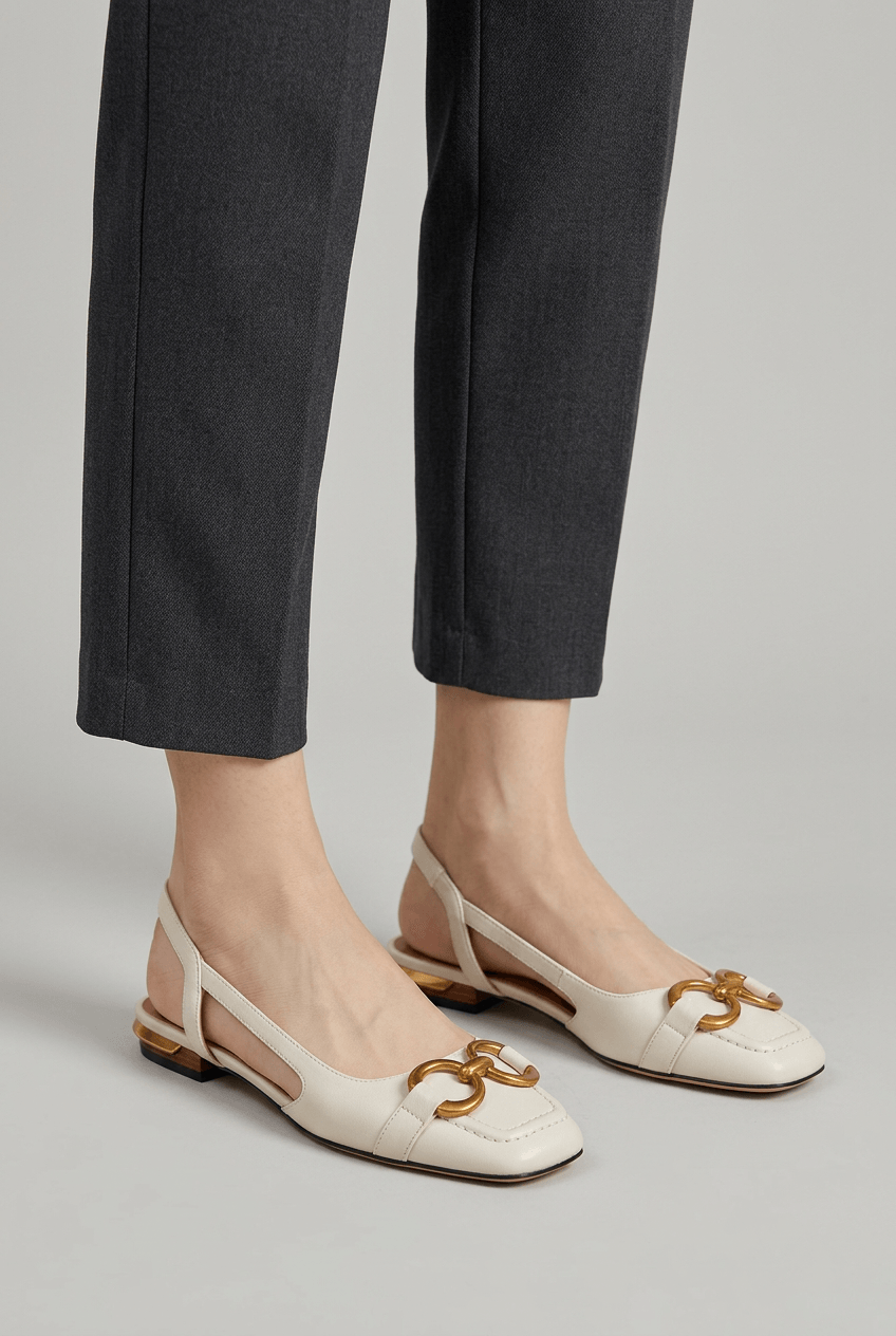 Women's Slingback Flats | Gold Buckle & Cut-Out Detail