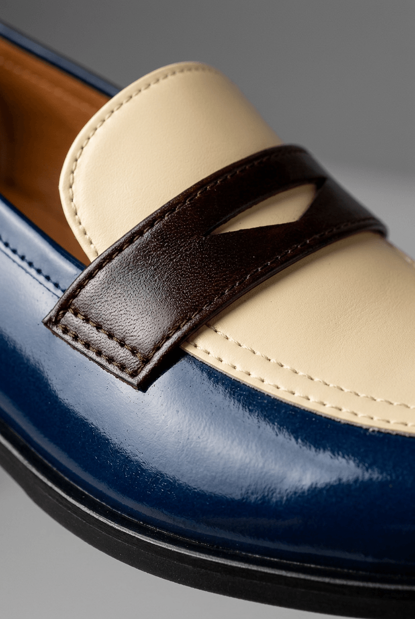 Women's Penny Loafers | Colour-Block Design & Round Toe