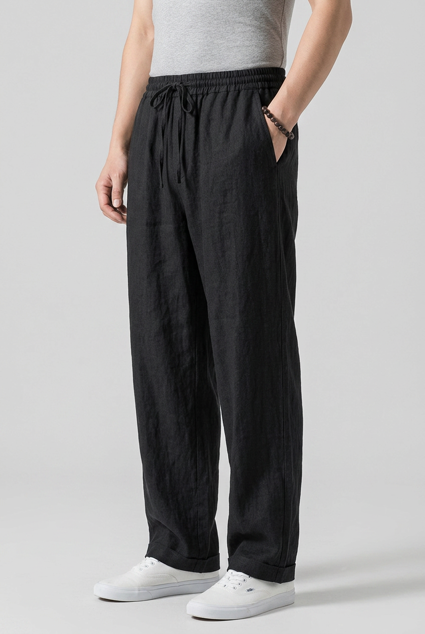Men's Relaxed Fit Trousers | Elasticated Drawstring Waist & Side Pockets