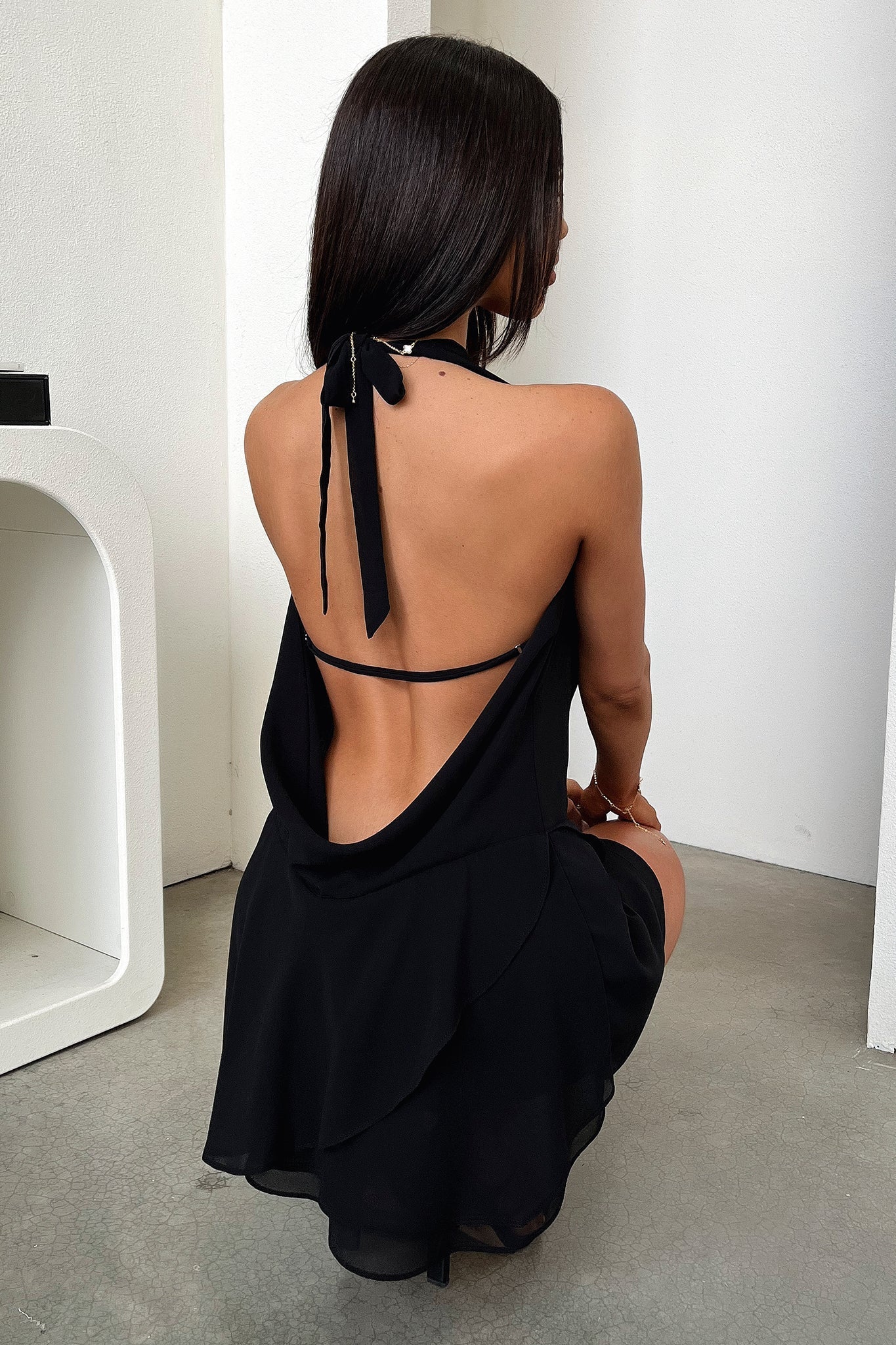 Women's Mini Dress | Halter Neck, Cowl Drape & Peplum Hem